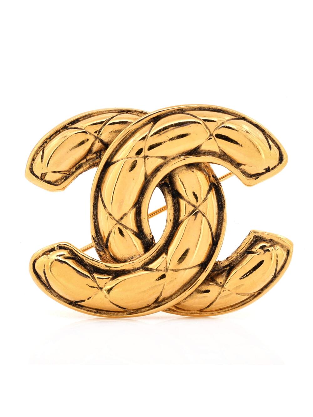 Chanel Vintage Quilted Cc Brooch Metal #357297C71B